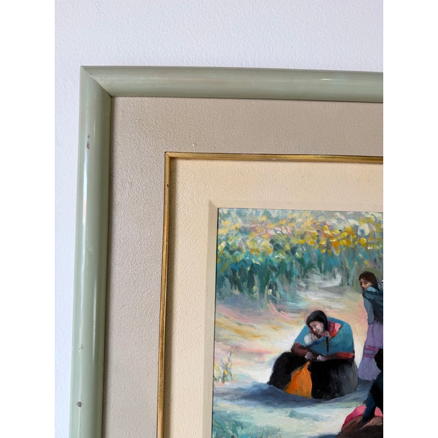1990s Vintage Impressionist Figural Landscape Oil on Masonite Board - Framed For Sale - Image 5 of 11