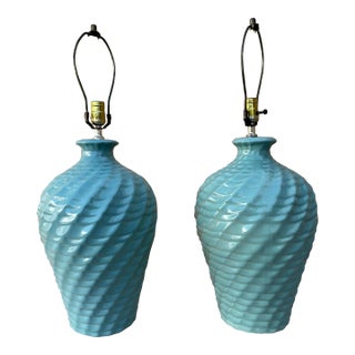 1980s Large Coastal Style Harris Lamps Ceramic Table Lamps- a Pair. For Sale