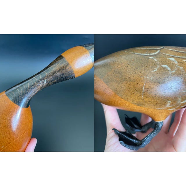 Vintage Hand Carved & Painted Canada Goose in Drinking Position Wood Decoy For Sale - Image 12 of 12