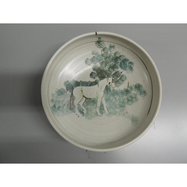 2000 - 2009 Large Vintage Grey and Green Farm House Round Decorative Bowl For Sale - Image 5 of 6