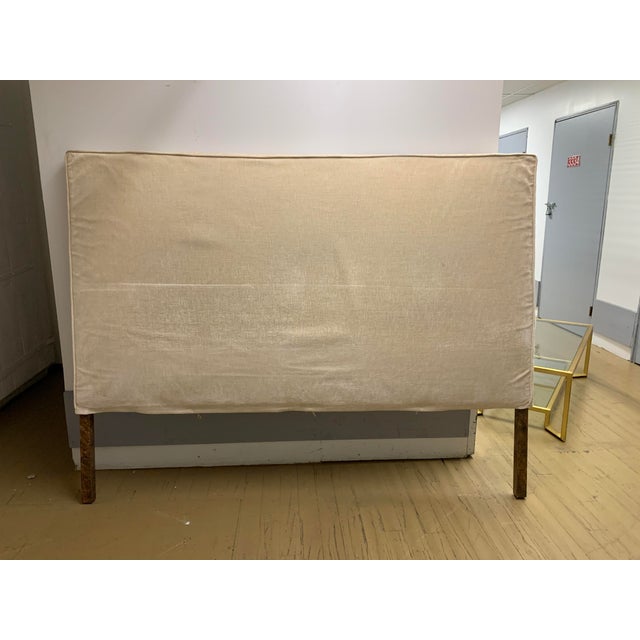 1990s Vintage Transitional King Cream Velvet Upholstered Headboard