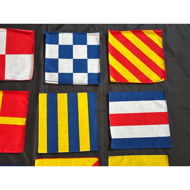 Textile Nautical Flag Signal Cloth Cocktail Napkins Set of 12 For Sale - Image 7 of 17