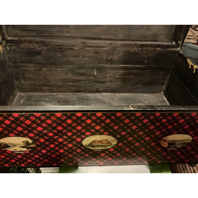 19th-C. Scottish Victorian Style Tartan Ware Red Plaid Trunk or Coffee Table For Sale In Atlanta - Image 6 of 6