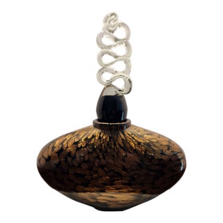 Large 10" Heavy Art Glass Scent Bottle/Decanter Gold Aventurine & Swirl Stopper For Sale