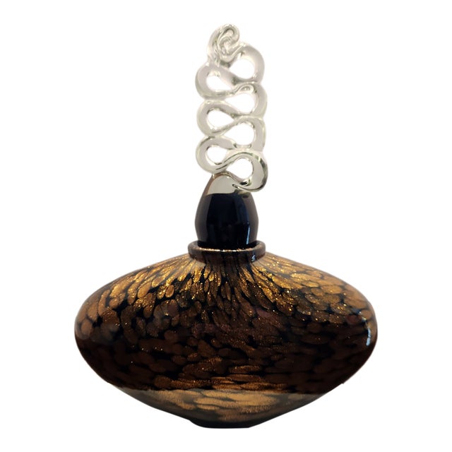 Large 10" Heavy Art Glass Scent Bottle/Decanter Gold Aventurine & Swirl Stopper For Sale