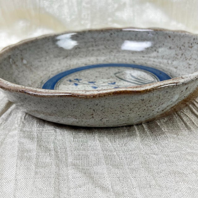 Late 20th Century Handmade Studio Pottery Pie Dish With Cobalt Floral Motif For Sale - Image 11 of 12