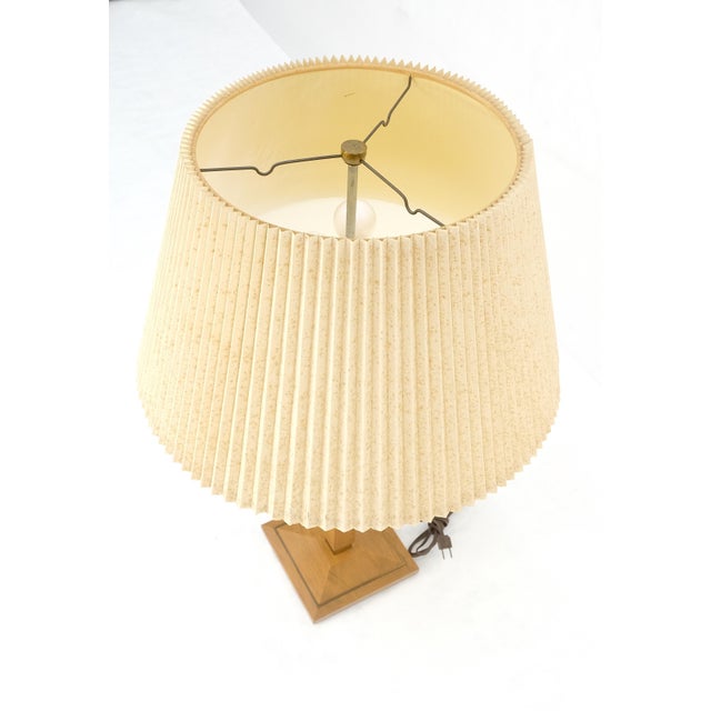 Beige c1970s Solid Walnut Brass Inlay Obelisk Style Shape Square Base Table Lamp MINT! For Sale - Image 8 of 10