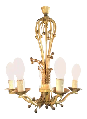 Hollywood Regency Balloon Shaped Chandelier, Metal Paint Decorated With 5 Arms