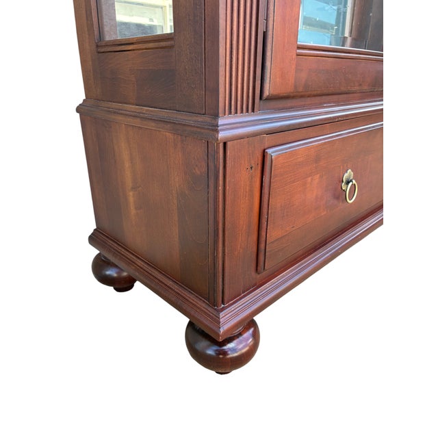 Wood 1990s Ethan Allen British Classics Curio Cabinet China Hutch Display Breakfront Cherry For Sale - Image 7 of 14