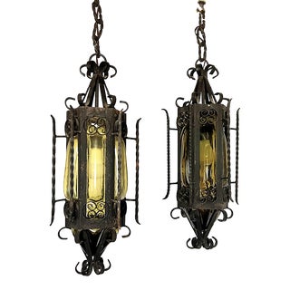 Vintage French Gothic Electric Hanging Lanterns - a Pair For Sale