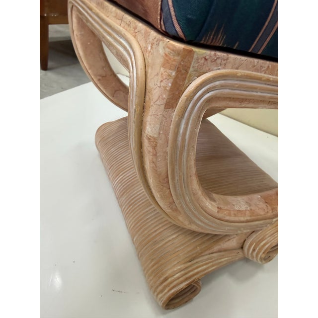 Maitland - Smith 80's Vintage Pencil Reed and Tessellated Stone Deco Revival Bench by Maitland Smith For Sale - Image 4 of 12