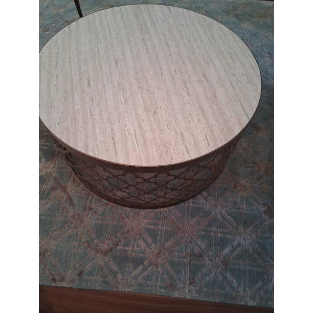 Hollywood Regency Hooker Furniture Mélange Arcada Travertine Cocktail Table With Gold Metal Base For Sale - Image 3 of 5