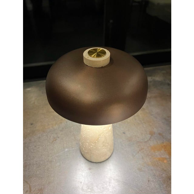 Porcini Travertine Bronze Table Lamp For Sale - Image 11 of 14