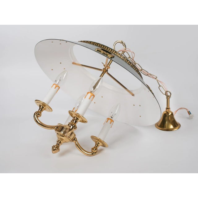 1960s Empire Bouillotte Brass Chandelier With Green Tole Shade For Sale - Image 10 of 14