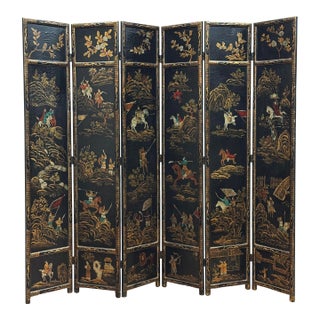 Antique Early 20th C Chinese Hand-Painted Coromandel Gilded Screen For Sale