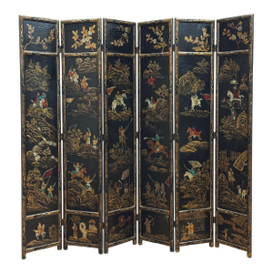 Antique Early 20th Century Chinese Hand-Painted Coromandel Gilded Screen