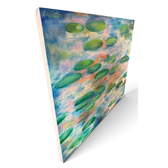 Abstract Impressionist Acrylic on Canvas Original Water Lily Artwork by Matthew Brinston For Sale - Image 3 of 7