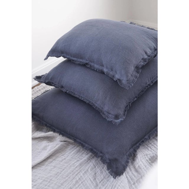 Modern Navy Blue Down Alternative Linen Pillow For Sale - Image 3 of 6