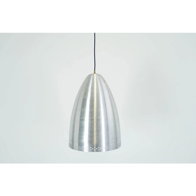 1970s Vintage Industrial Perforated Aluminum Pendant Lamp For Sale - Image 5 of 5