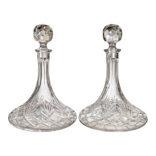 Vintage Cut Glass Decanters With Stoppers, 10.75” Tall - a Pair For Sale