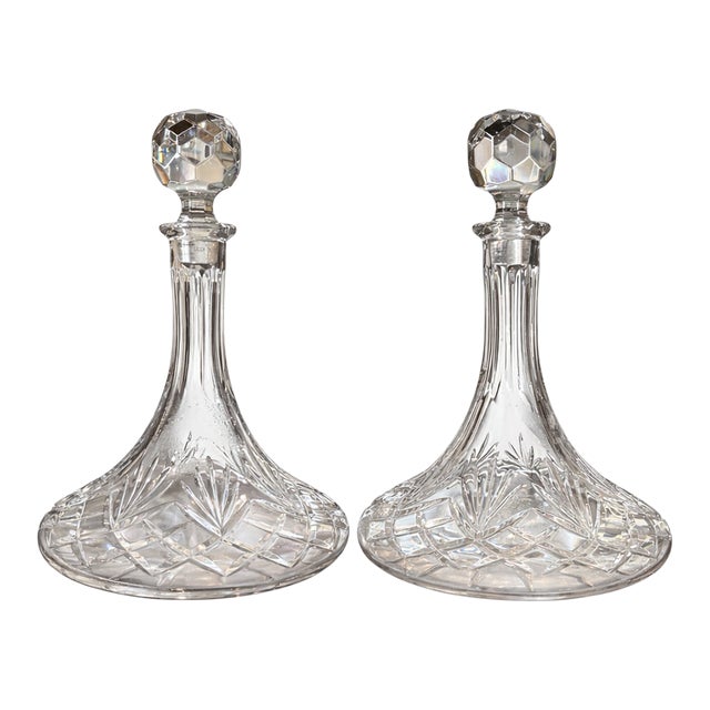 Vintage Cut Glass Decanters With Stoppers, 10.75” Tall - a Pair For Sale