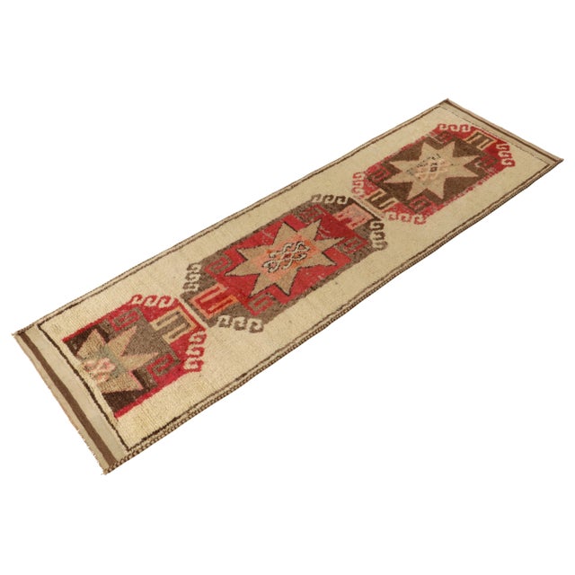 Tribal Vintage Tribal Runner in Beige-Brown, Red Medallion Patterns For Sale - Image 3 of 7