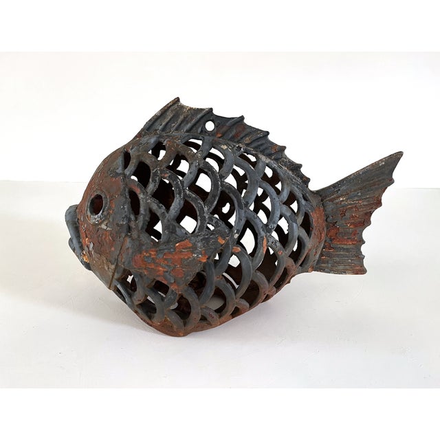 Mid-Century Modern Mid Century Japanese Cast Iron Fish Lantern For Sale - Image 3 of 12