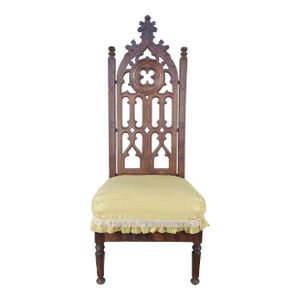 Late 19th Century Antique American Gothic Revival Cathedral Back Carved Walnut Throne Side Chair
