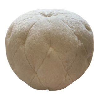 Ivory Sheepskin Pouf 22" Round Ottoman For Sale