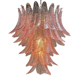 Modern Pink Murano Palm Leaf Chandelier For Sale