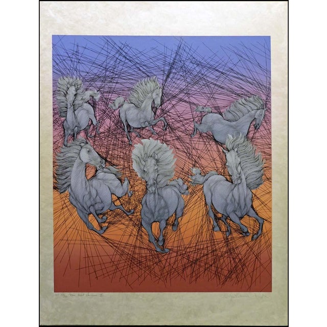 Purple 1980s Guillaume Azoulay"Dixhuit Chevaux"Suite of 3 Signed & Numbered Artworks Unframed For Sale - Image 8 of 10