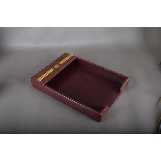 Red Leather Desk Tray with Double-G Hardware by Gucci, 1970s For Sale - Image 3 of 11