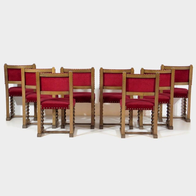 Antique Dining Chairs in Red Velvet, 1890s, Set of 8 For Sale - Image 5 of 9