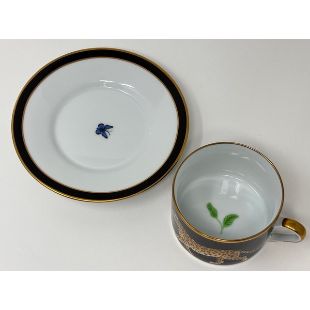 Lynn Chase Jaguar Jungle Porcelain Cup and Saucer With Gold Trim For Sale In Palm Springs - Image 6 of 16