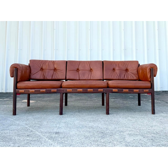 Vintage Cognac Leather 3-Seater Sofa Attributed to Arne Norell for Coja For Sale - Image 9 of 11