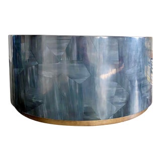 Made Goods Boyd Black Horn Inlay Modern Round Coffee Table For Sale