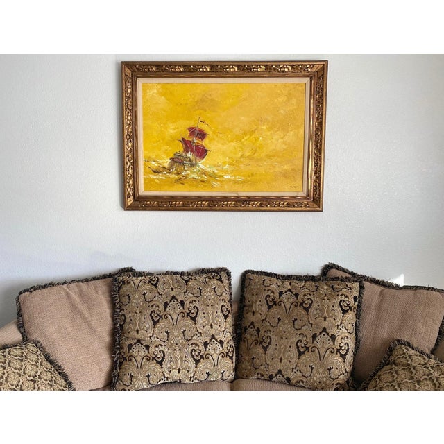 Large Vintage Original Oil Painting by RJ (Richard James) Fowles (Some Wear - See Note) This nautical themed painting...