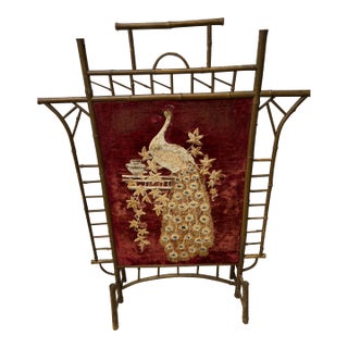 Antique Victorian Embroidered Chinoiserie Fire Screen For Sale