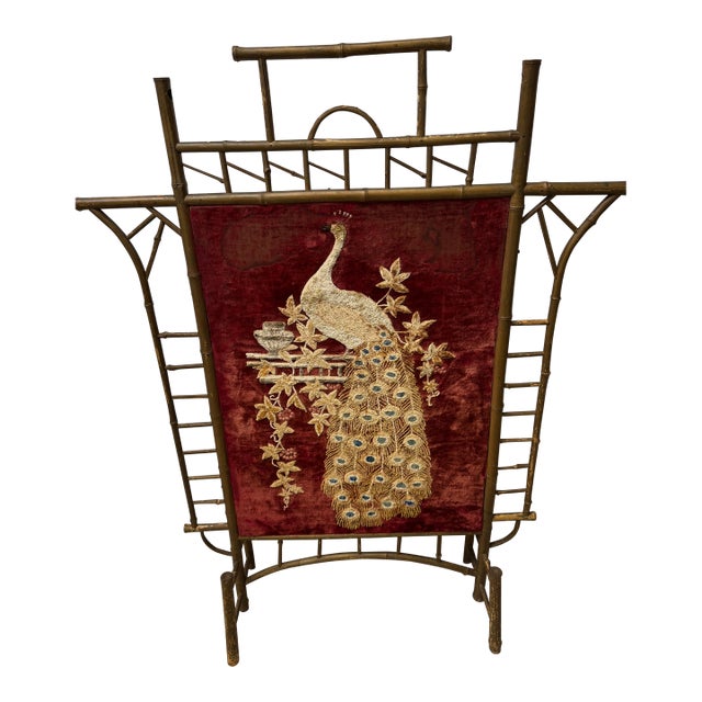 Antique Victorian Embroidered Chinoiserie Fire Screen For Sale