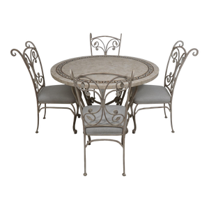Iron & Stone W. Tile Round Table & Chairs Dining Set
