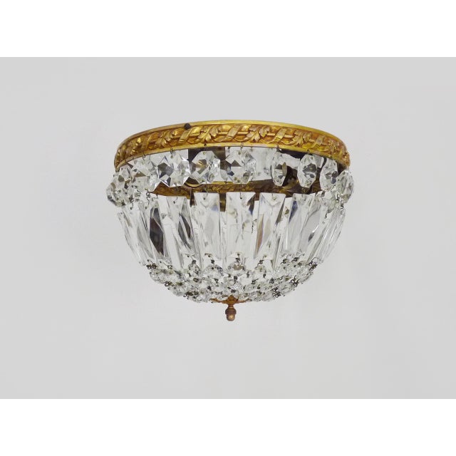 Louis XVI Style Crown-Shaped 3-Light Ceiling Light with Half-Basket of Glass Pendants, 1960s For Sale - Image 9 of 9