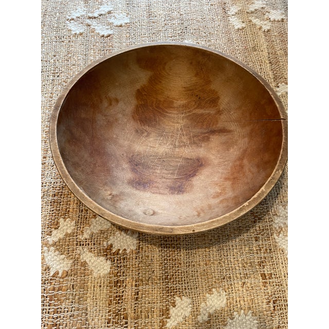 Vintage Primitive Hand-Turned Wooden Dough Bowl 12 Inch For Sale In Chicago - Image 6 of 9