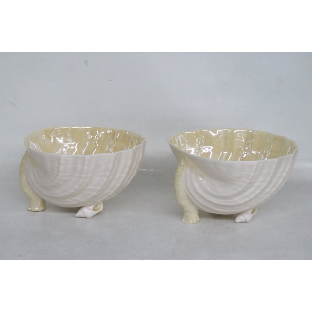 Belleek Bone China Neptune Sea Shell Shaped Bowls Seashell Feet a Pair