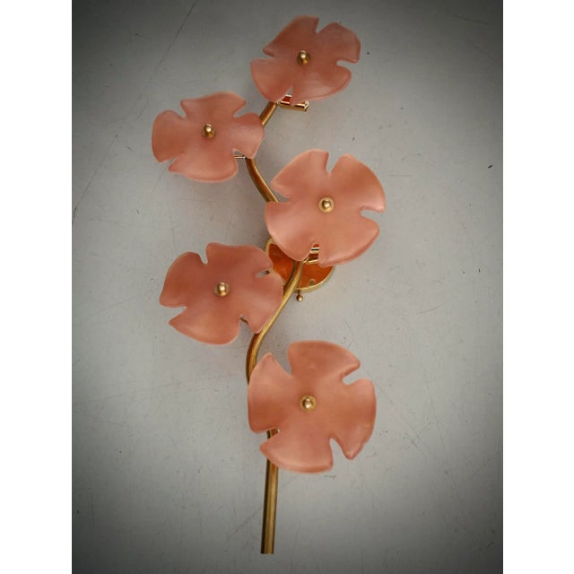 Metal Murano Art Glass and Brass Pink Color Wall Light and Sconce For Sale - Image 7 of 9