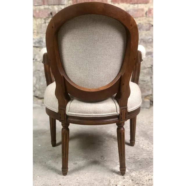 Wood Louis XVI Style Carved Walnut Armchair with Beige Upholstery For Sale - Image 7 of 11