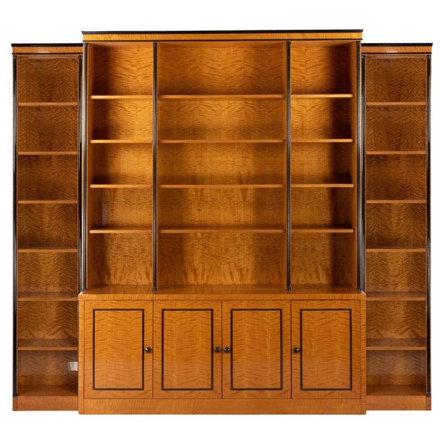 Black Vintage Art Deco Bookcase in Flamed Maple and Ebonized Wood, Italy, 1970s For Sale - Image 8 of 8