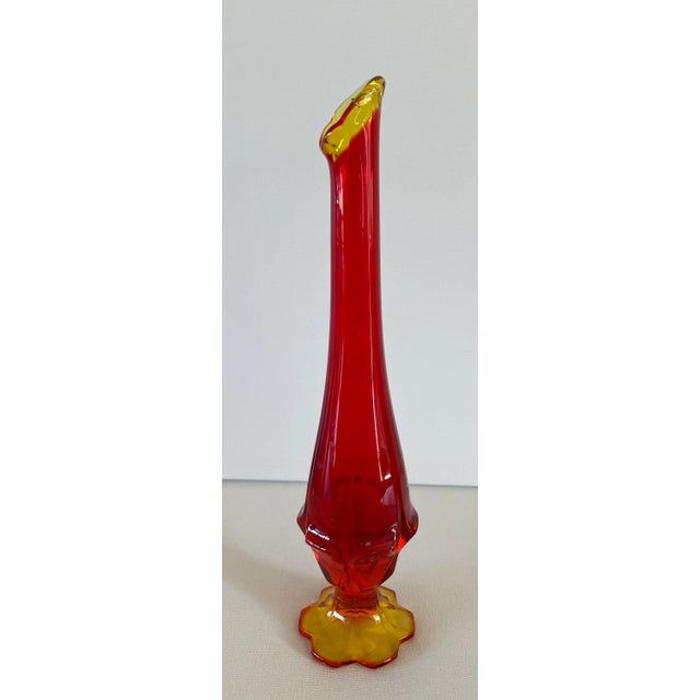 Mid-Century Modern Vintage Mid Century Amberina Viking Swung Glass 6 Petal Pedestal Vase For Sale - Image 3 of 7
