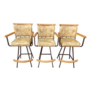 Set of Three California Modernist Oak Counter Stools in Manner of Cleo Balden For Sale