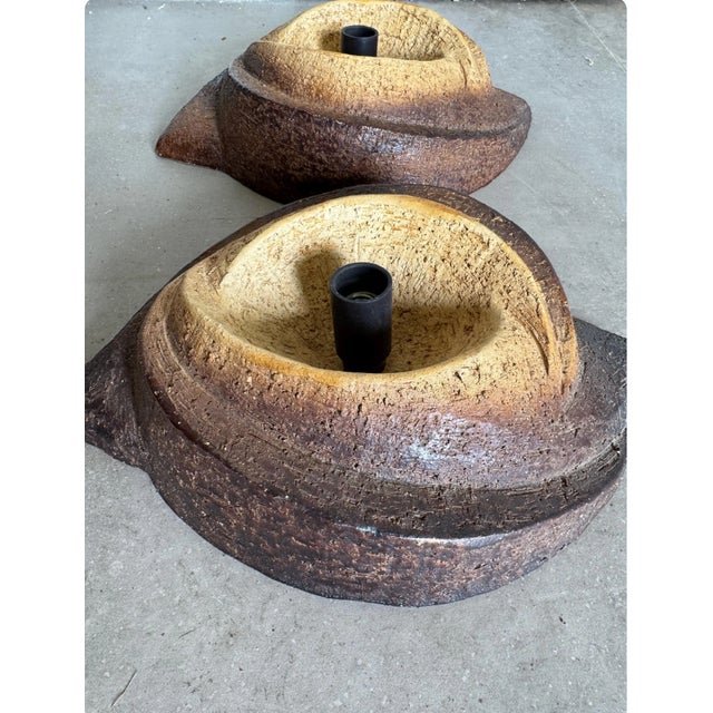 Mid-Century Modern Vintage Brutalist Stoneware Wall Sconces, 1960s, Set of 2 For Sale - Image 3 of 9