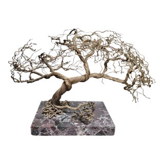 Wire Tree Sculpture on Marble Base, Artist Signed For Sale